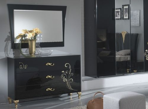 Commode 3 grands tiroirs design bois laqué noir et doré Jade 118 cm - Photo n°2; ?>