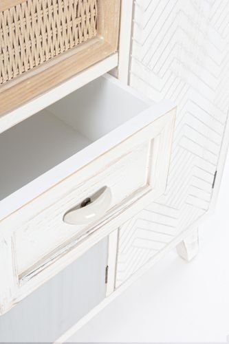 Commode 3 portes 2 tiroirs bois de sapin blanc et rotin naturel Tika 87 cm - Photo n°3; ?>