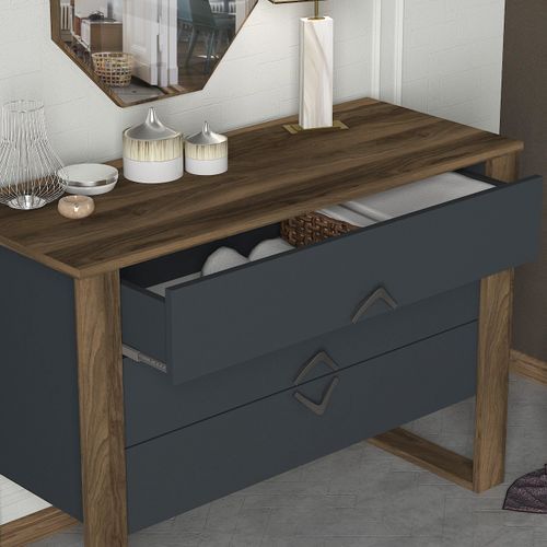 Commode 3 tiroirs avec miroir mural bois foncé et anthracite Luko 110 cm - Photo n°3; ?>