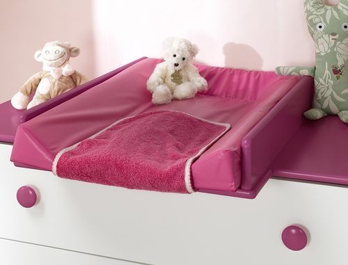 Commode 3 tiroirs avec plan à langer bébé blanc et prune Doudou - Photo n°3; ?>