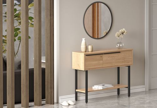 Console fixe avec miroir bois et rotin Zenax 160 cm - Photo n°3; ?>