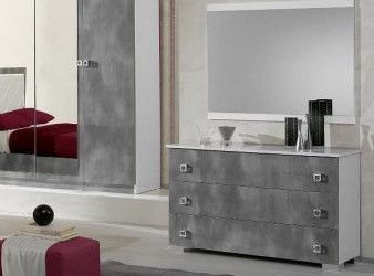 Commode 3 tiroirs bois brillant gris et blanc Sting - Photo n°2; ?>