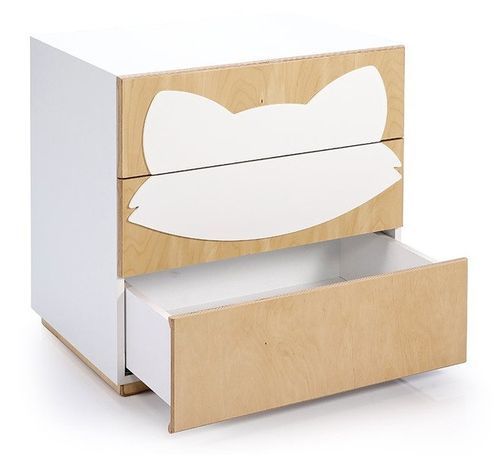 Commode 3 tiroirs laqué blanc et façade renard bois clair Fox - Photo n°2; ?>