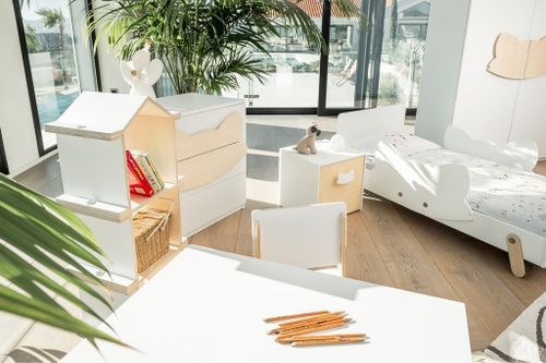 Commode 3 tiroirs laqué blanc et façade renard bois clair Fox - Photo n°3; ?>