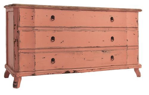 Commode 3 tiroirs pin massif clair vieilli et rose Luigi - Photo n°2; ?>