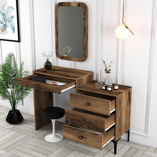 Commode 4 tiroirs avec miroir mural bois foncé Kindo 124 cm - Photo n°2; ?>