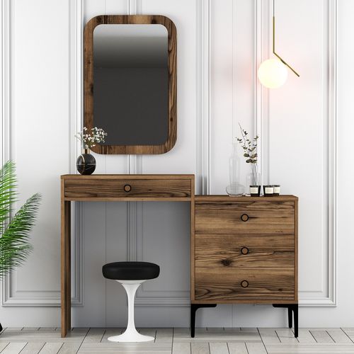 Commode 4 tiroirs avec miroir mural bois foncé Kindo 124 cm - Photo n°3; ?>