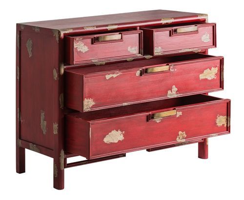 Commode 4 tiroirs manguier massif rouge usé Ross - Photo n°2; ?>