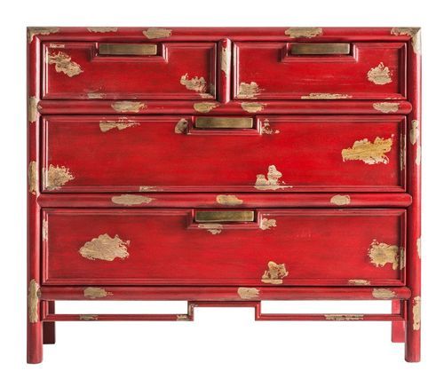 Commode 4 tiroirs manguier massif rouge usé Ross - Photo n°3; ?>