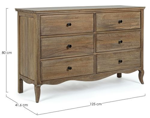 Commode 6 tiroirs bois de manguier massif finition naturelle Domika 125 cm - Photo n°3; ?>