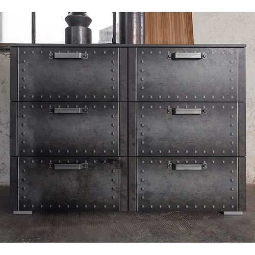 Commode 6 tiroirs Style industriel Graphite Work - Photo n°2; ?>