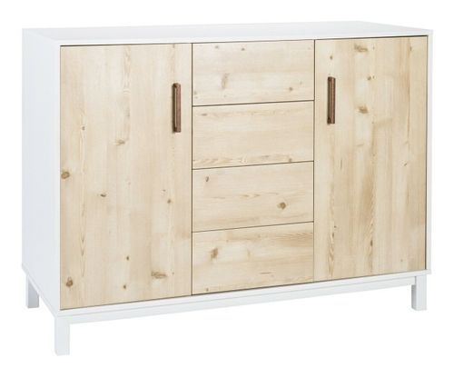Commode avec plan à langer 2 portes 4 tiroirs bois clair et blanc Timber - Photo n°2; ?>
