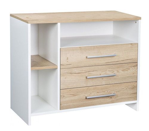 Commode avec plan à langer 3 tiroirs bois blanc et chêne clair Eco Plus - Photo n°2; ?>