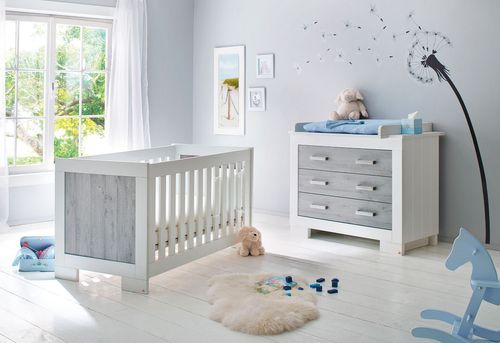 Commode bébé avec plan à langer bois laqué blanc et gris Lolle - Photo n°2; ?>