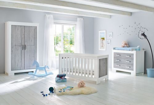 Commode bébé avec plan à langer bois laqué blanc et gris Lolle - Photo n°3; ?>
