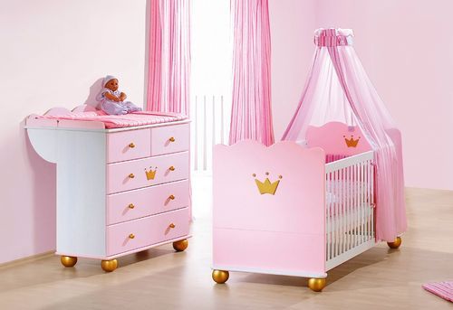 Commode bébé avec plan à langer pin massif blanc et rose Prinzessin Karolin - Photo n°2; ?>