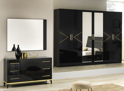 Commode design 3 grands tiroirs bois noir laqué et métal doré Diamanto 120 cm - Photo n°2; ?>