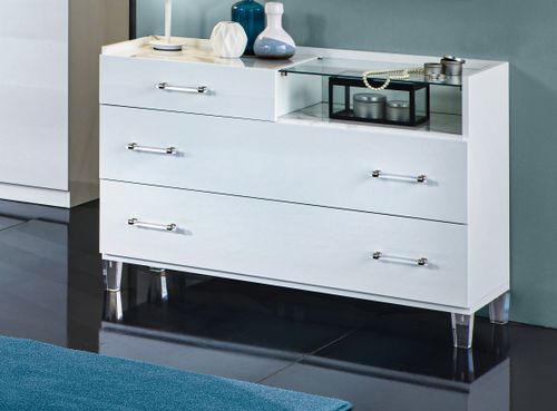 Commode design 3 tiroirs bois blanc laqué et verre transparent à Led Krystal 60 cm - Photo n°3; ?>