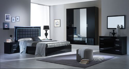 Commode design grands 3 tiroirs bois noir laqué avec poignées chromées Turin 116 cm - Photo n°3; ?>