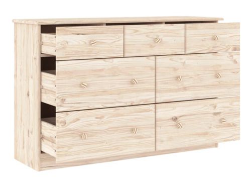 Commode en bois massif 7 tiroirs Malona 112 cm – Style intemporel et pratique - Photo n°2; ?>