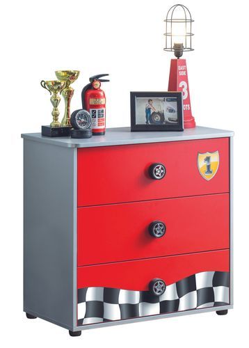 Commode enfant rouge Racing Kup 3 tiroirs 76 cm - Photo n°2; ?>