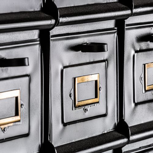 Commode haute industriel 24 tiroirs métal noir vieilli et doré Artizo - Photo n°3; ?>