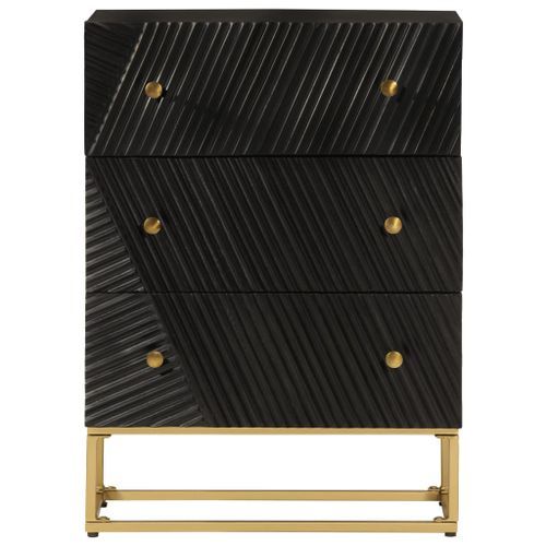 Commode noir 55x30x76 cm bois massif de manguier et fer - Photo n°3; ?>