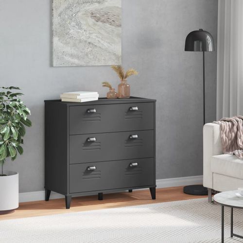 Commode VIKEN gris anthracite bois de pin solide - Photo n°3; ?>