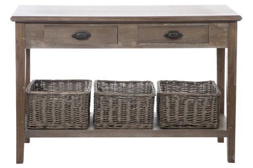 Console 2 tiroirs 3 paniers bois massif naturel Biali L 120 cm - Photo n°2; ?>