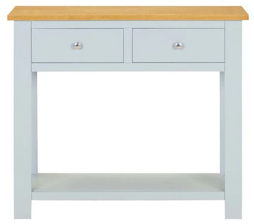 Console 2 tiroirs chêne clair et acacia massif gris clair Simonn - Photo n°2; ?>