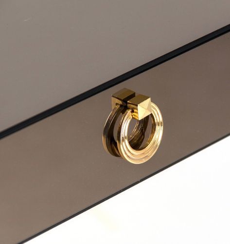 Console 2 tiroirs verre marron et pieds métal doré Oate - Photo n°3; ?>