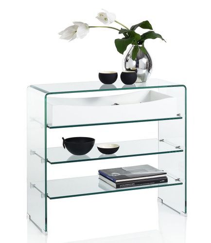 Console 3 étagères 1 tiroir blanc et verre transparent Nygo L 80 cm - Photo n°2; ?>