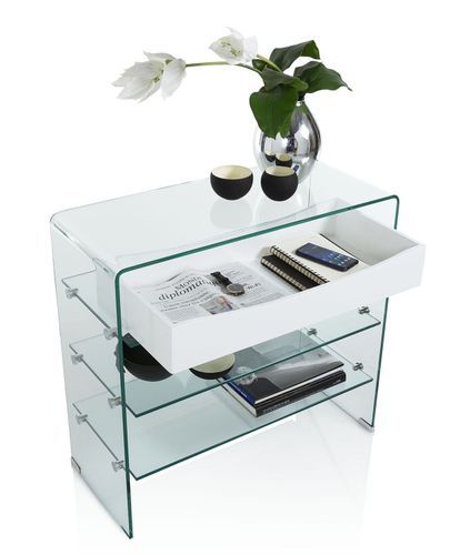 Console 3 étagères 1 tiroir blanc et verre transparent Nygo L 80 cm - Photo n°3; ?>