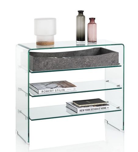 Console 3 étagères 1 tiroir effet béton et verre transparent Nygo L 80 cm - Photo n°2; ?>