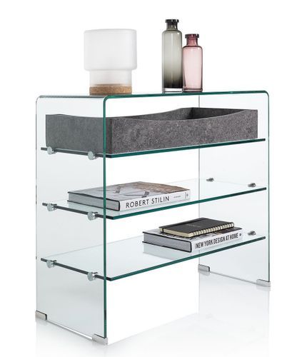 Console 3 étagères 1 tiroir effet béton et verre transparent Nygo L 80 cm - Photo n°3; ?>