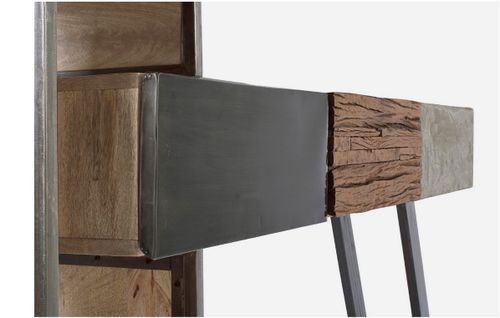 Console 3 tiroirs industrielle bois de manguier recyclé et acier noir Kramer 160 cm - Photo n°3; ?>