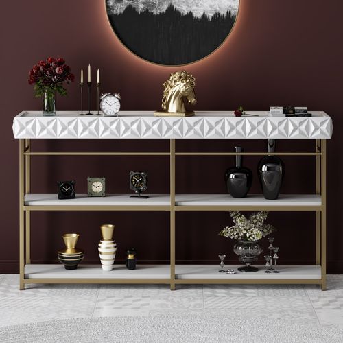 Console design bois blanc et métal doré Tonya 152 cm - Photo n°3; ?>