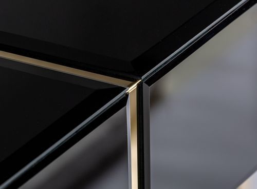 Console design verre teinté noir et métal doré Tery 120 cm - Photo n°3; ?>