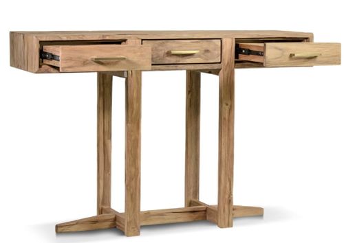 Console en bois de teck naturel 3 tiroirs Touka 130 cm - Photo n°2; ?>