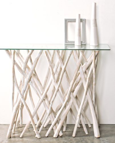 Console en branches teck et verre Sary L 100 cm - Photo n°2; ?>