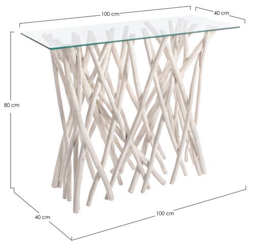 Console en branches teck et verre Sary L 100 cm - Photo n°3; ?>