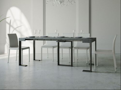 Console extensible bois foncé et pieds métal anthracite 8 personnes 40 à 196 cm Sivy - Photo n°3; ?>