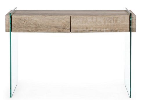 Console moderne bois naturel et verre trempé Anya 110 cm - Photo n°2; ?>