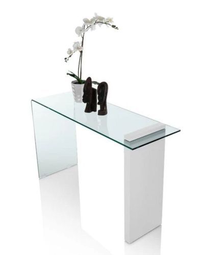 Console verre transparent et pied bois blanc Luni L 120 cm - Photo n°2; ?>