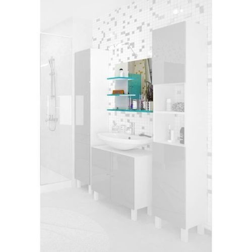 CORAIL Meuble miroir de salle de bain L 60 cm - Bleu lagon brillant - Photo n°2; ?>