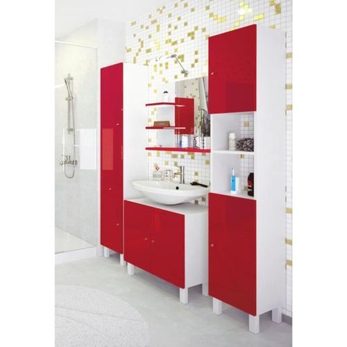 CORAIL Meuble miroir de salle de bain L 60 cm - Rouge brillant - Photo n°3; ?>