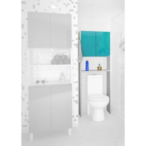 CORAIL Meuble WC ou machine a laver L 63 cm - Bleu lagon brillant - Photo n°3; ?>