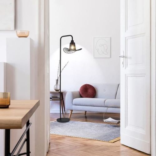 COREP Lampadaire base ronde - Métal - H 160 x Ø 30 x P 42 cm - Noir - Photo n°3; ?>