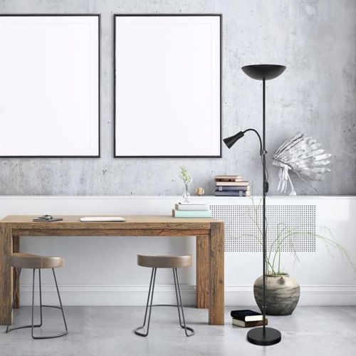 COREP Lampadaire en métal liseuse flexible - Ø23cm - Noir - Photo n°2; ?>