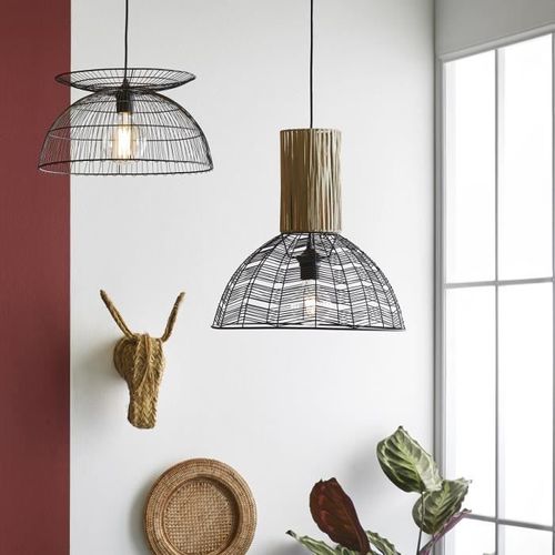 COREP Suspension - Métal et rotin - Ethnique - E27 - Ø40 cm - Noir - Photo n°3; ?>